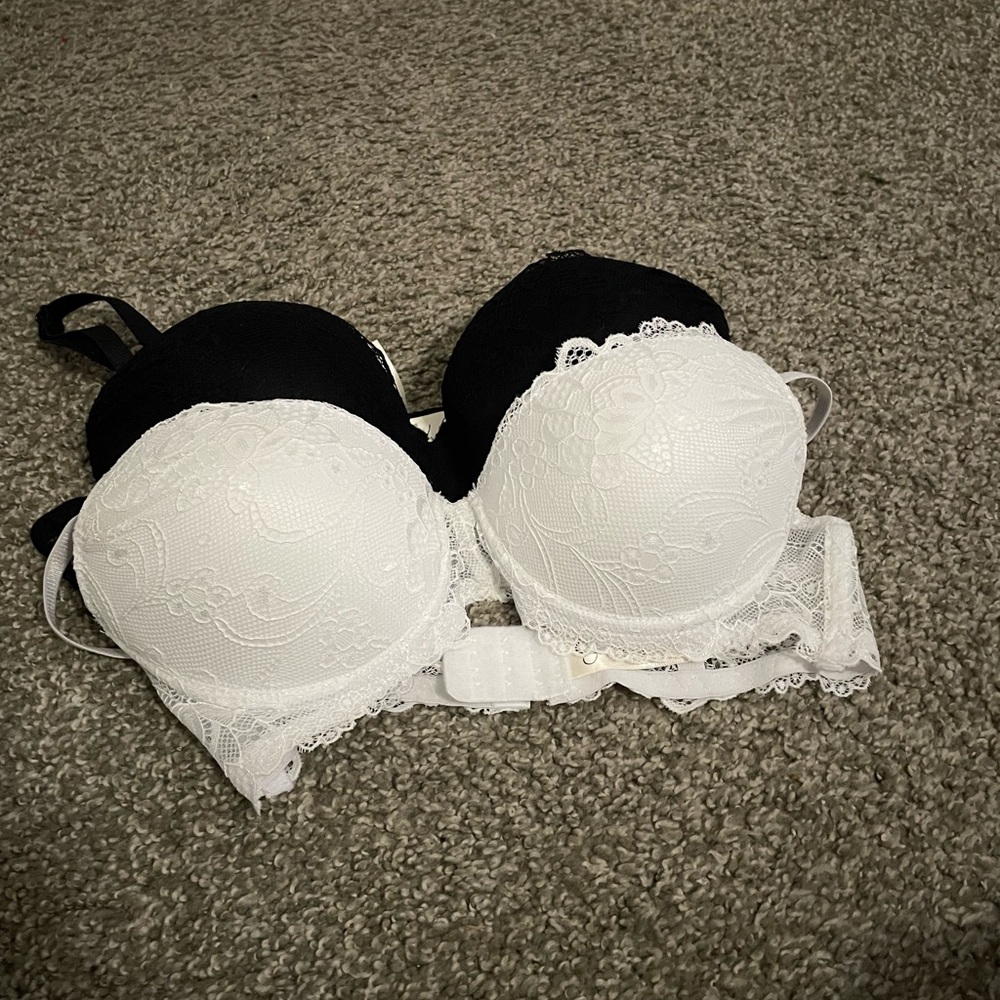 Elegant Black and White Lace Bra